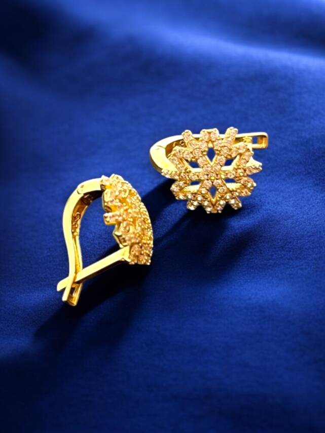 Kar Tanesi Model Taşlı Altın Küpe - 3