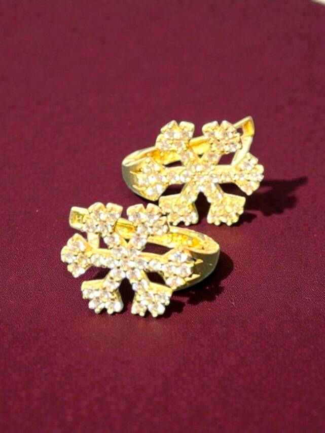 Kar Tanesi Model Taşlı Altın Küpe - 3