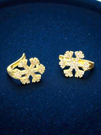 Kar Tanesi Model Taşlı Altın Küpe - 2