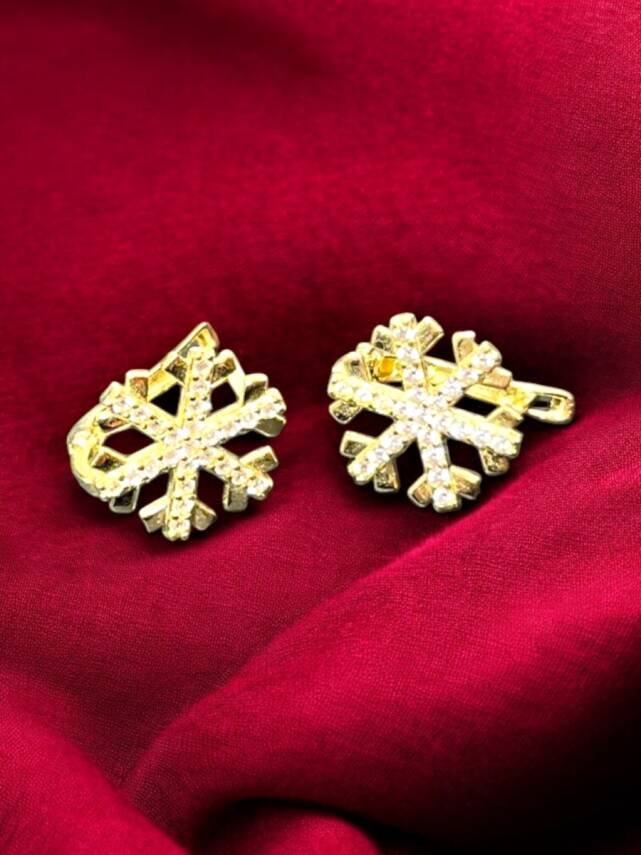 Kar Tanesi Model Taşlı Altın Küpe - 4
