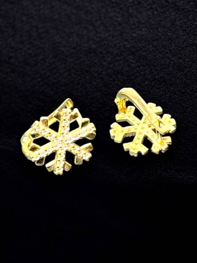 Kar Tanesi Model Taşlı Altın Küpe - 3