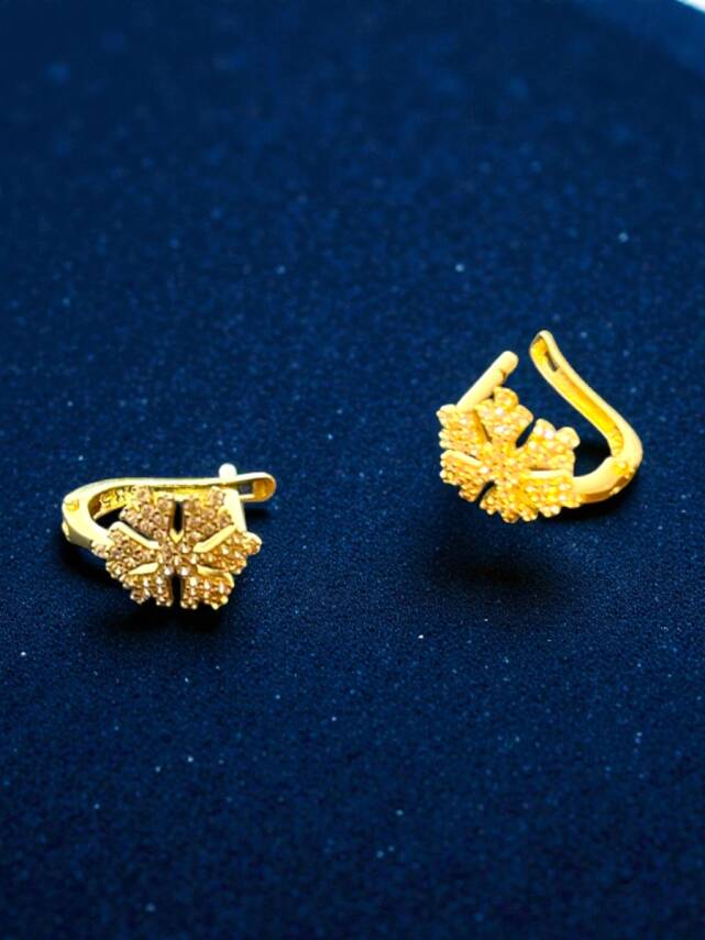 Kar Tanesi Model Taşlı Altın Küpe - 6