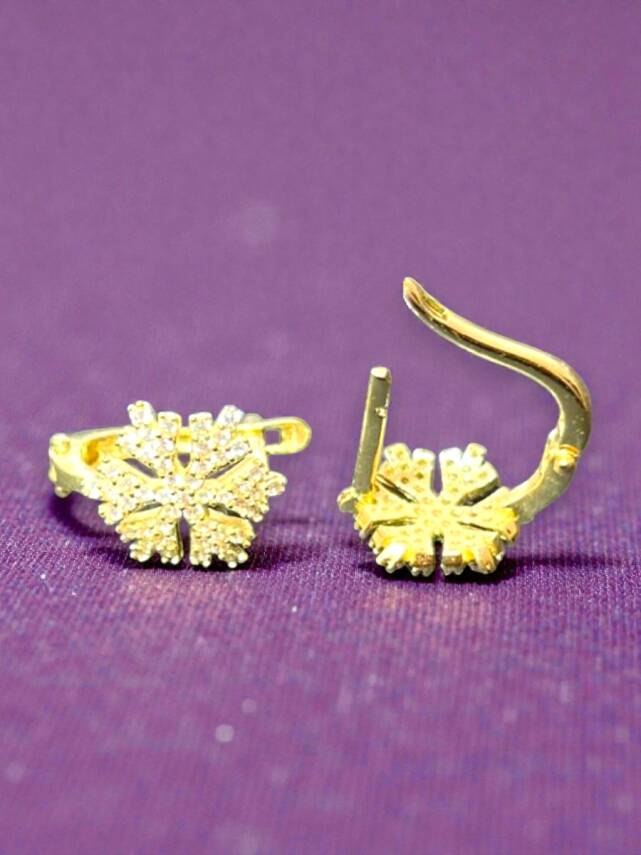 Kar Tanesi Model Taşlı Altın Küpe - 9