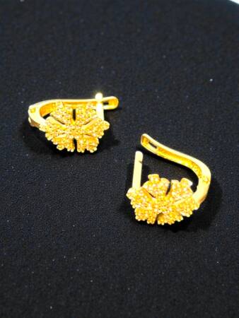 Kar Tanesi Model Taşlı Altın Küpe - 2