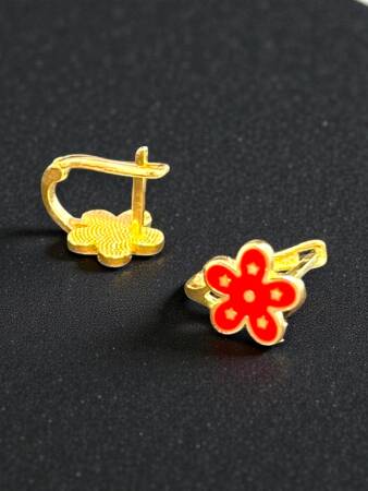 Çiçek Model Altın Çocuk Küpe - 2