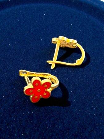 Çiçek Model Altın Çocuk Küpe - 6