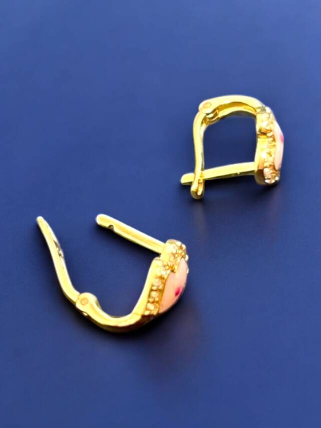 Taşlı Kalp Model Altın Çocuk Küpe - 2