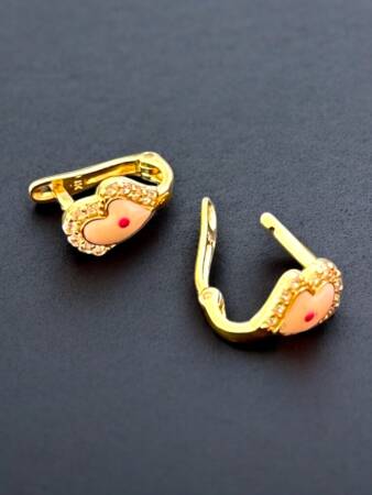 Taşlı Kalp Model Altın Çocuk Küpe - 4