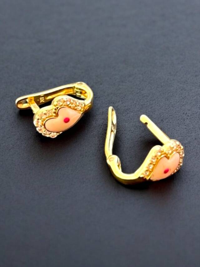 Taşlı Kalp Model Altın Çocuk Küpe - 4