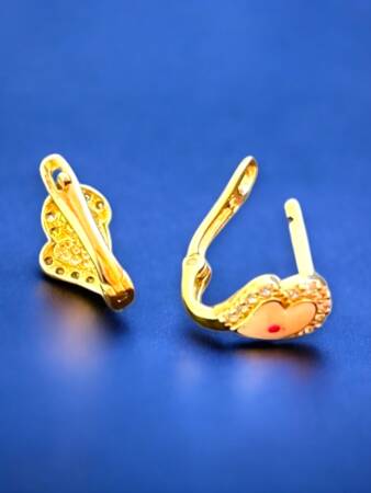 Taşlı Kalp Model Altın Çocuk Küpe - 5