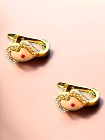 Taşlı Kalp Model Altın Çocuk Küpe - 3