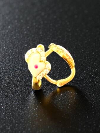 Taşlı Kalp Model Altın Çocuk Küpe - 