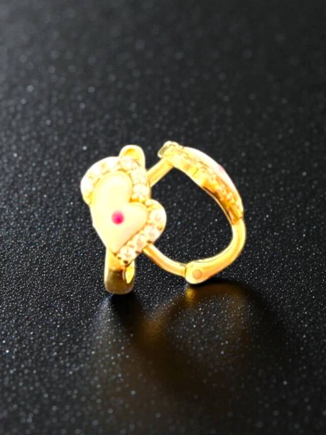 Taşlı Kalp Model Altın Çocuk Küpe - 1