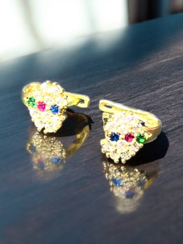 Renkli Taşlı Altın Çocuk Küpe - 7