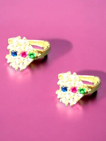 Renkli Taşlı Altın Çocuk Küpe - 4