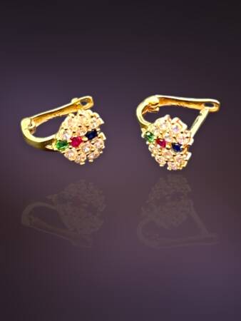 Renkli Taşlı Altın Çocuk Küpe - 8