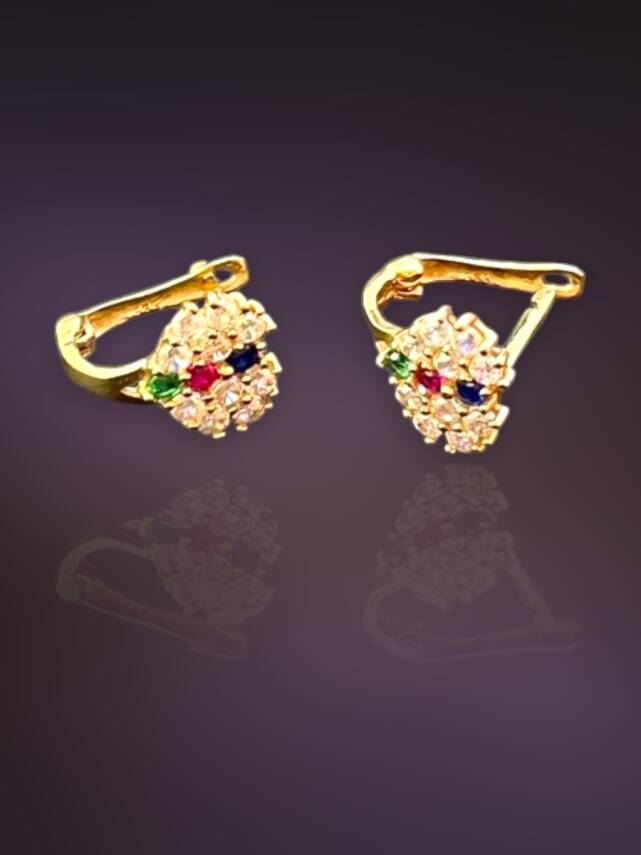 Renkli Taşlı Altın Çocuk Küpe - 8