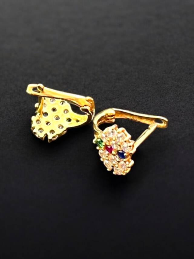 Renkli Taşlı Altın Çocuk Küpe - 2