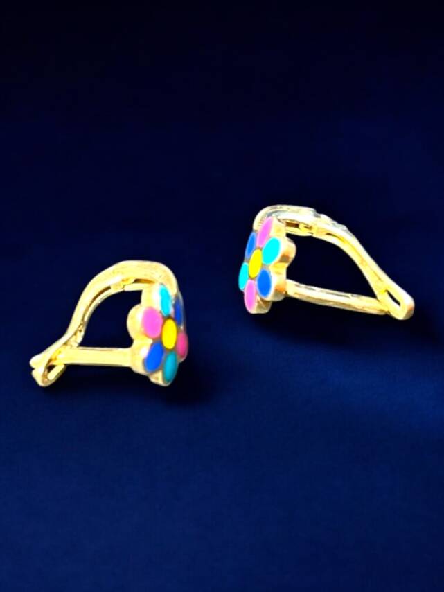 Renkli Çiçek Model Altın Çocuk Küpe - 4