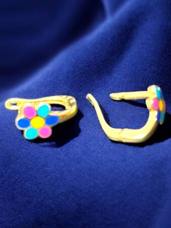 Renkli Çiçek Model Altın Çocuk Küpe - 8