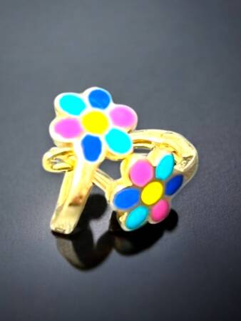 Renkli Çiçek Model Altın Çocuk Küpe - 7