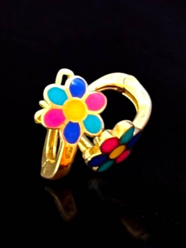 Renkli Çiçek Model Altın Çocuk Küpe - 2