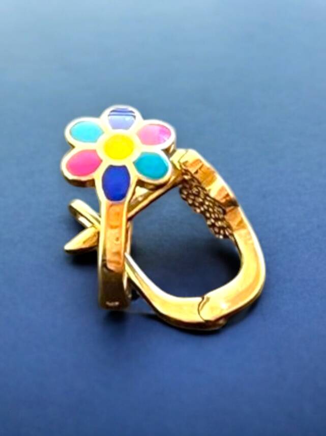 Renkli Çiçek Model Altın Çocuk Küpe - 6