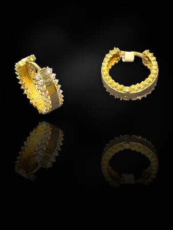 Taşlı Altın Halka Küpe - 