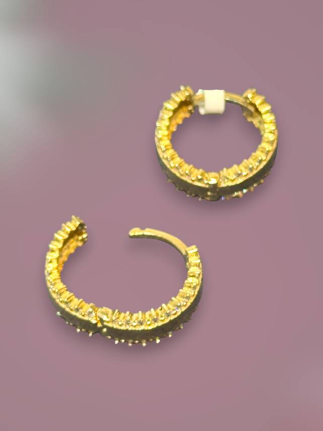 Taşlı Altın Halka Küpe - 2