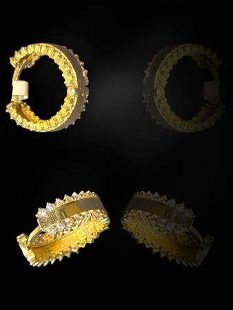 Taşlı Altın Halka Küpe - 3