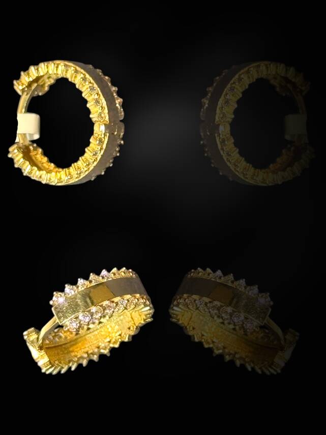 Taşlı Altın Halka Küpe - 3