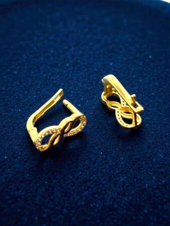 Sonsuzluk Model Taşlı Altın Küpe - 8