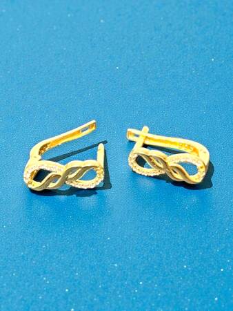 Sonsuzluk Model Taşlı Altın Küpe - 4