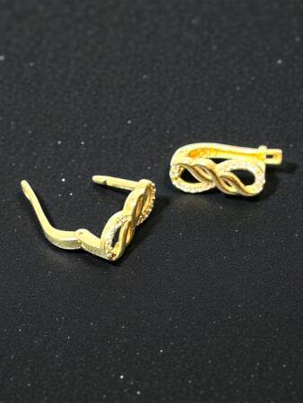 Sonsuzluk Model Taşlı Altın Küpe - 6