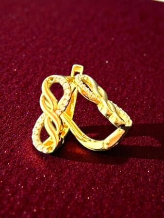 Sonsuzluk Model Taşlı Altın Küpe - 5