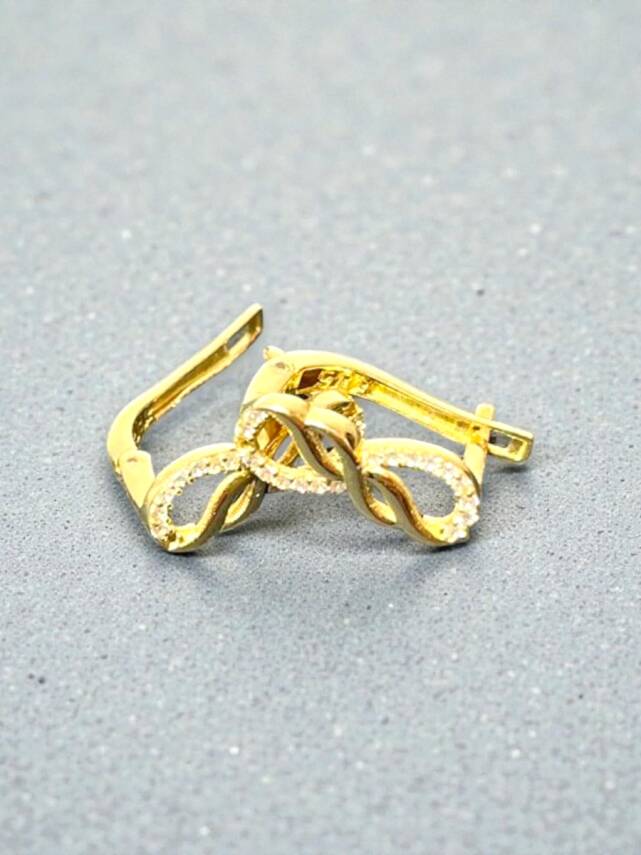 Sonsuzluk Model Taşlı Altın Küpe - 3