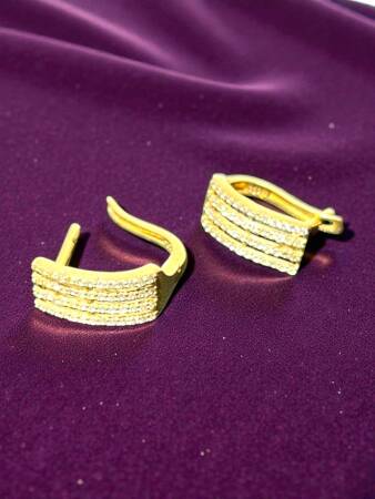 Taşlı Altın Küpe - 7