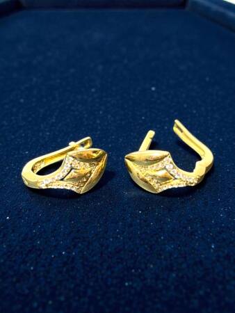 Taşlı Altın Küpe - 4