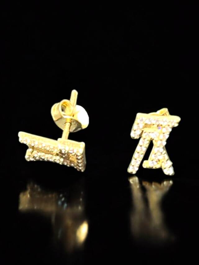 Taşlı Altın Top Küpe - 4