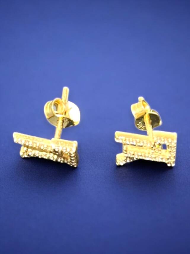 Taşlı Altın Top Küpe - 6