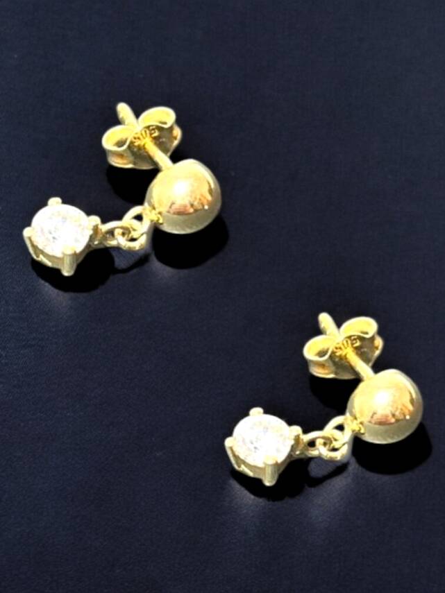 Taşlı Altın Top Küpe - 1