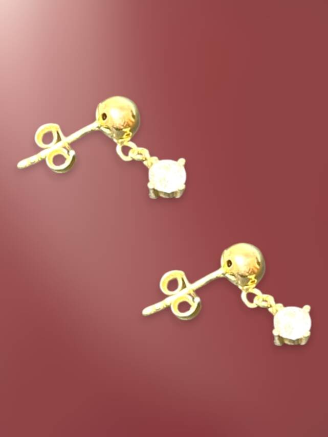 Taşlı Altın Top Küpe - 4