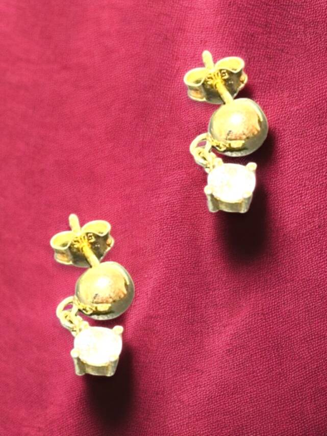 Taşlı Altın Top Küpe - 2