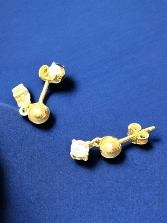 Taşlı Altın Top Küpe - 3