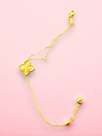 Taşlı Altın Yonca Bileklik - 6