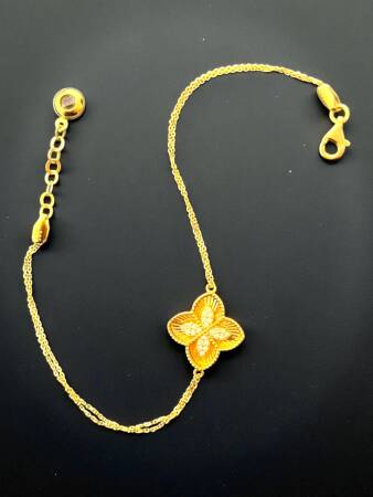 Taşlı Altın Yonca Bileklik - 5