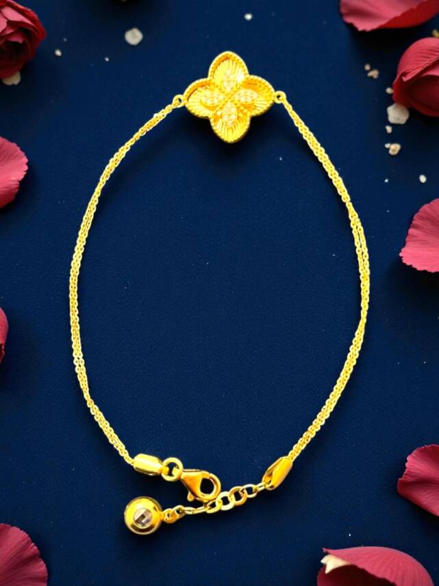 Taşlı Altın Yonca Bileklik - 2