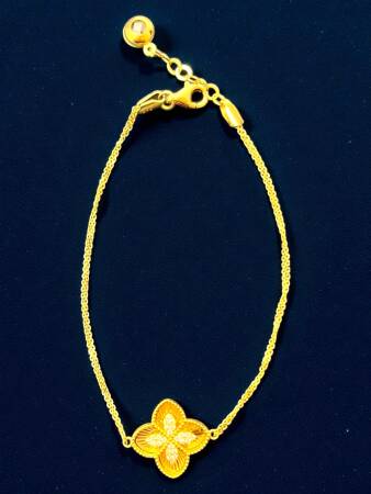 Taşlı Altın Yonca Bileklik - 9