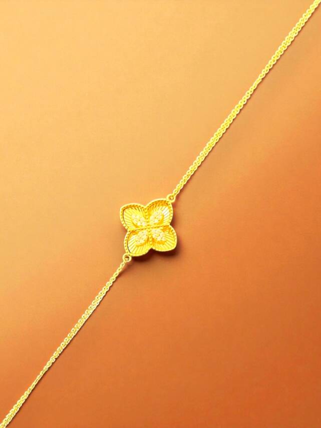 Taşlı Altın Yonca Bileklik - 1