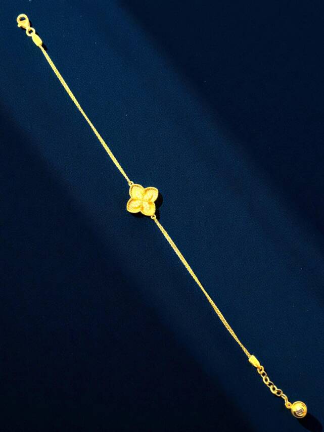 Taşlı Altın Yonca Bileklik - 4